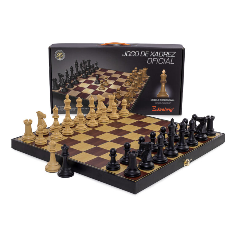 Jogo de xadrez oficial tabuleiro marchetado - rei 10 cm
